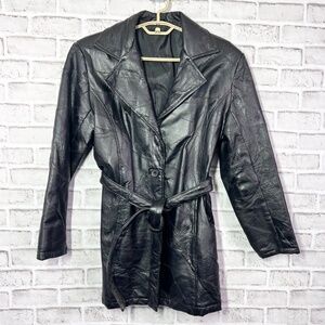 EUC Vintage 100% Genuine Leather Patchwork Belted Jacket/Coat